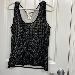 Talbots Womens Knit Tank Top Black Cream Geometric Scoop Lace Silk Size …